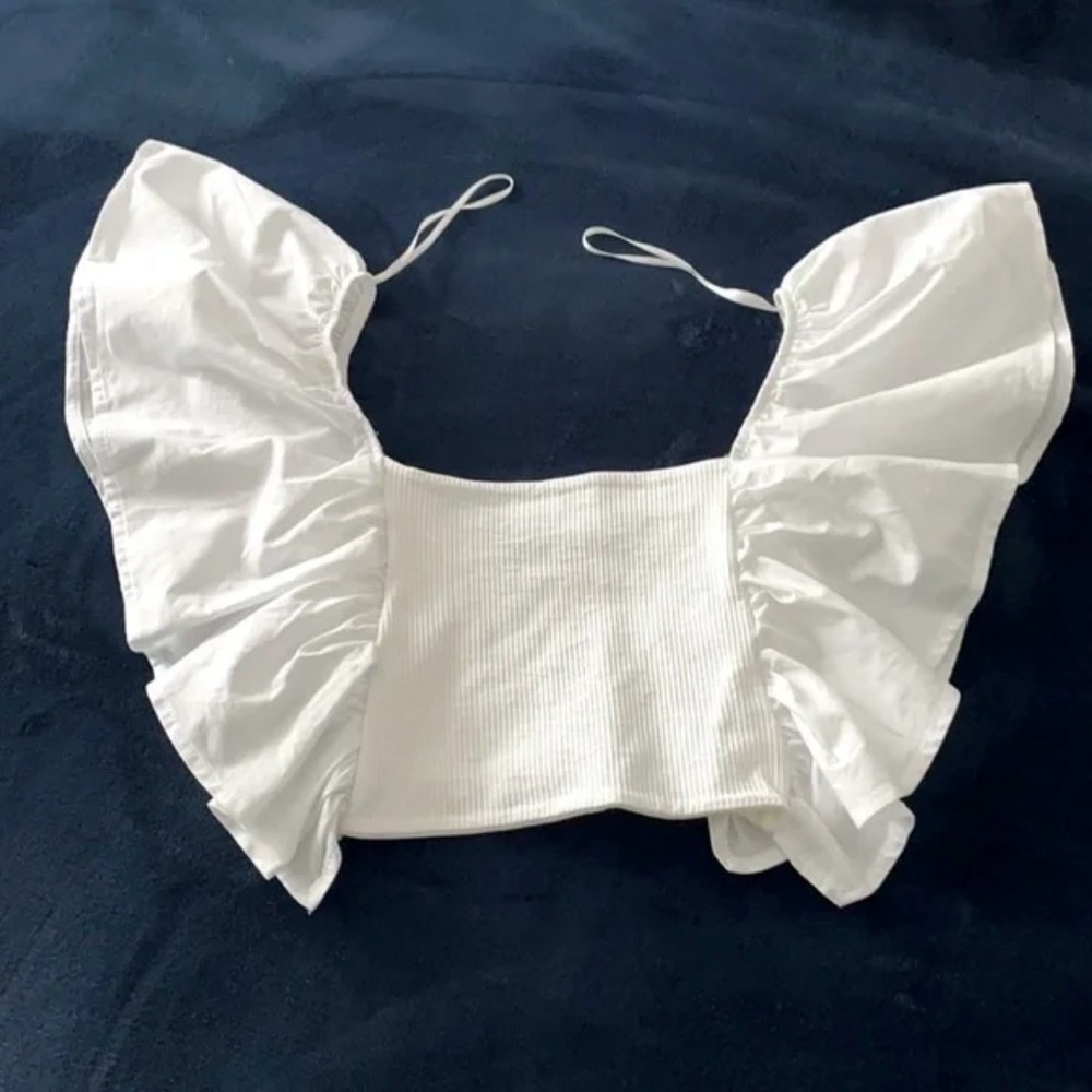 Zara White Ruffled Tank Top - Picture 3 of 3